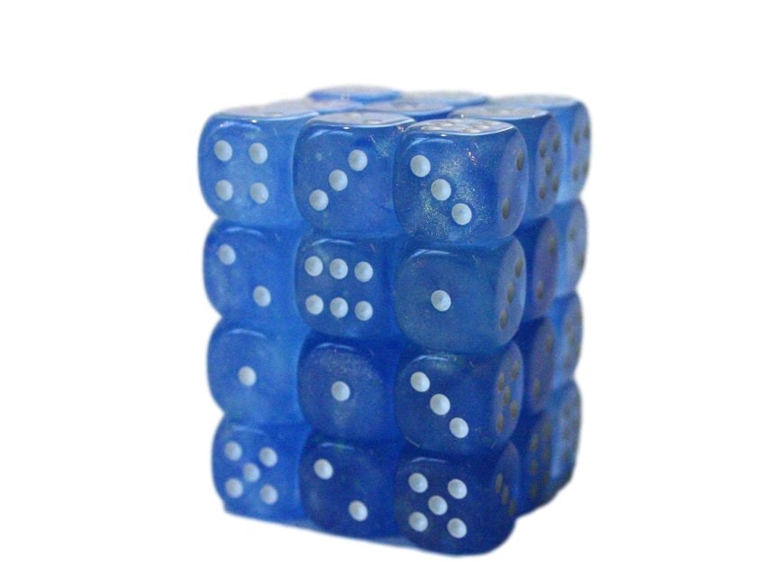Chessex Borealis Würfelblock – 12x 16mm D6 Würfel In Sky Blue/White, Leuchtend
