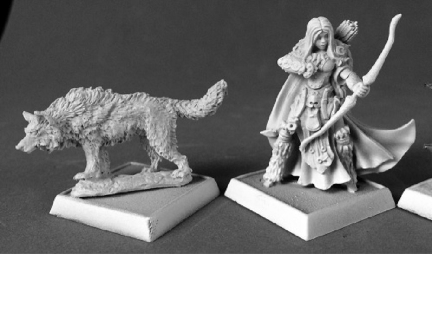 Pathfinder miniatures — Adowyn and Leryn, Iconic Hunter and Wolf