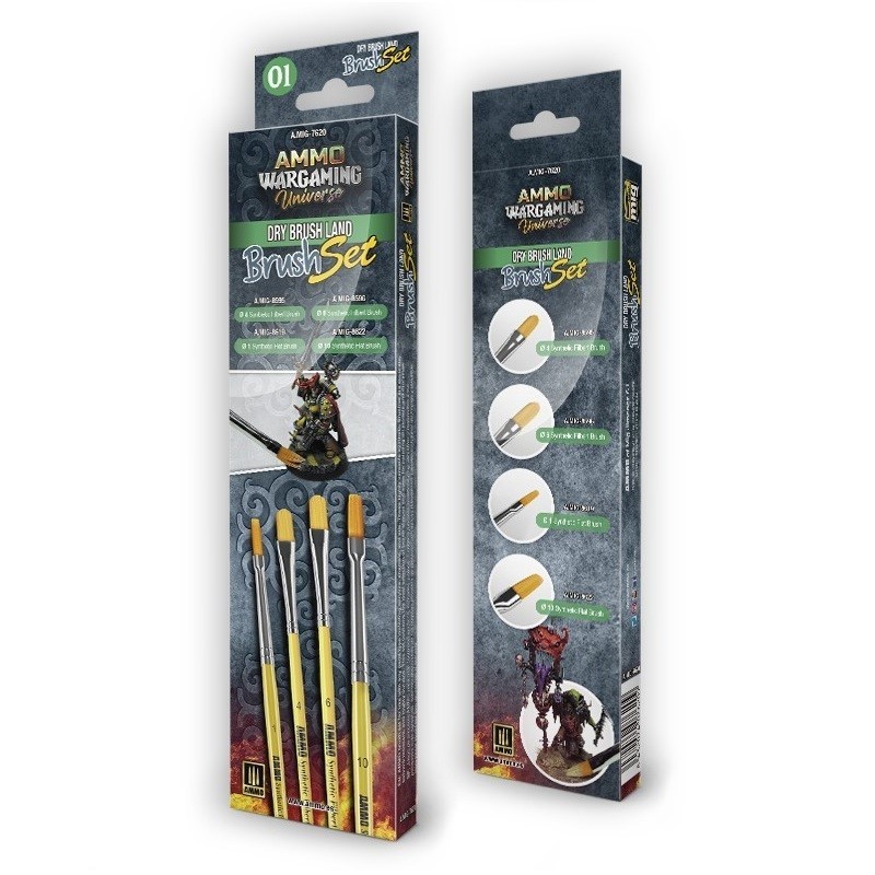 Mig Ammo Wargaming Universe - Dry Brush Land Brush Set