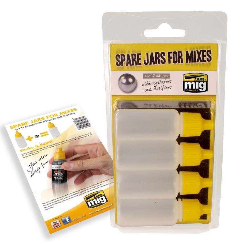 Mig Spare Bottles for Mixes (4 x 17 ml bottles with agitator and dropper top)